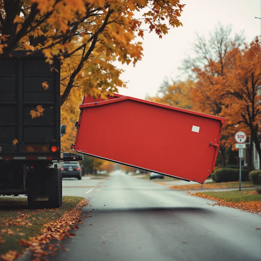 Redbird truck making a same-day dumpster delivery in Whitestown